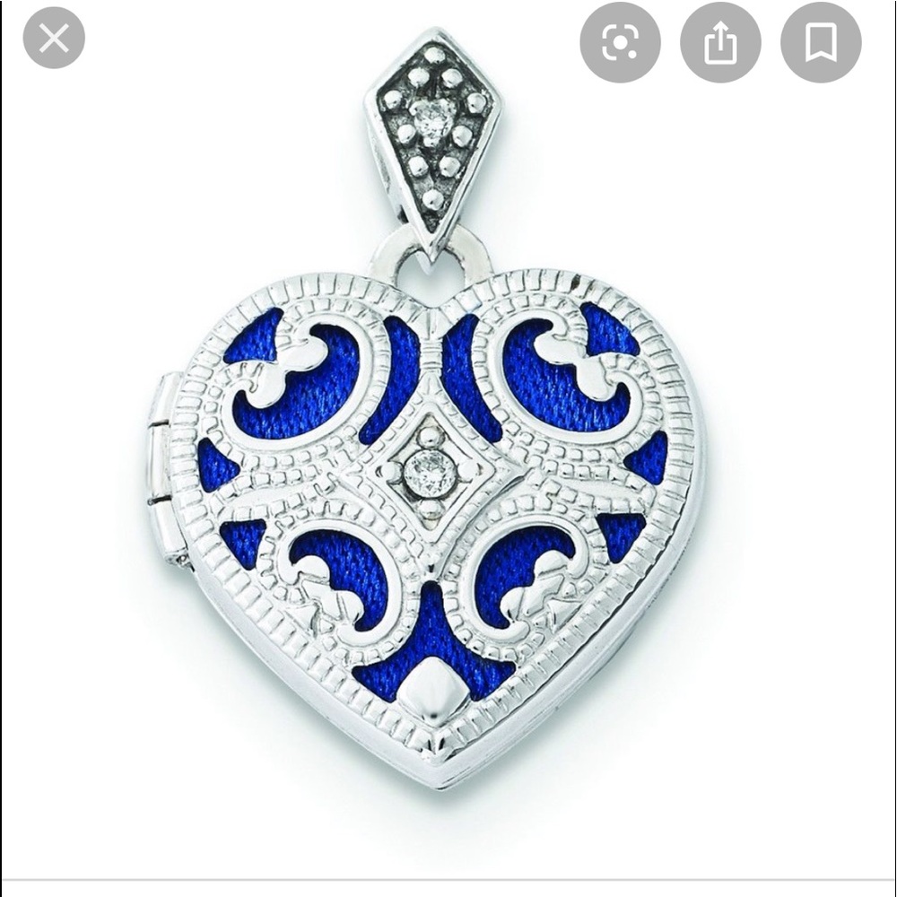 1/5 carat diamond blue heart locket necklace
